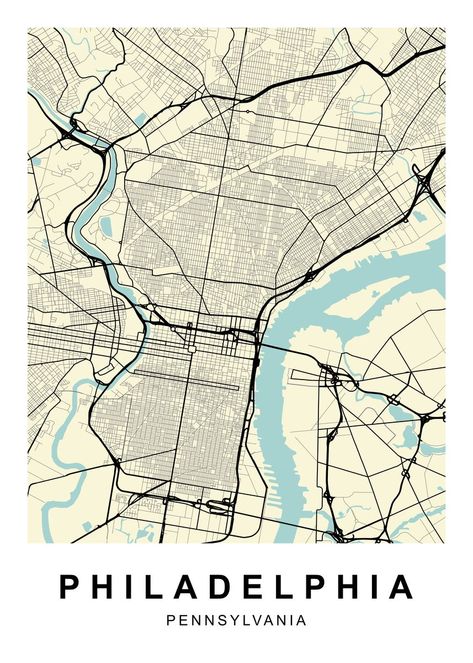 Aesthetic Map, Map Aesthetic, Philadelphia Map, Philadelphia City, Dorm Art, City Map Poster, City Maps, Map Poster, City Map