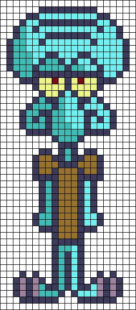 Alpha pattern #49900 | BraceletBook Squidward Pixel Art, Pixel Art Squidward, Patrick Pixel Art, Squidward Perler Beads, Spongebob Perler Bead Patterns, Spongebob Perler, Pixel Spongebob, Spongebob Plastic Canvas Patterns, Spongebob Pixel Art Grid