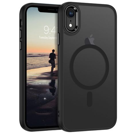 PRICES MAY VARY. 【Compatible With iPhone XR 6.1"】GUAGUA translucent matte magnetic phone case ONLY fit for iPhone XR 6.1 inch. NOT FIT for any other smart phone models and WITHOUT the screen protector. 【Compatible with Mag-Safe】GUAGUA iPhone XR case is compatible with MagSafe wireless charger, it has stronger magnetic adsorption force without signal interference. In addition, it shortens overall charging time and further improves your wireless charging experience. 【Translucent Matte Design】The t Iphone Xr Black, Iphone Item, Magnetic Phone Case, Matte Skin, Iphone Black, Pretty Iphone Cases, Xr Case, Wearable Technology, Black Case