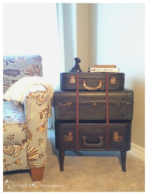 vintage suitcase side table, diy, painted furniture, repurposing upcycling, rustic furniture Suitcase Side Table, Suitcase Table, Suitcase Decor, Salvaged Furniture, Old Suitcases, Vintage Suitcases, Traditional Interior Design, Vintage Suitcase, Plywood Furniture