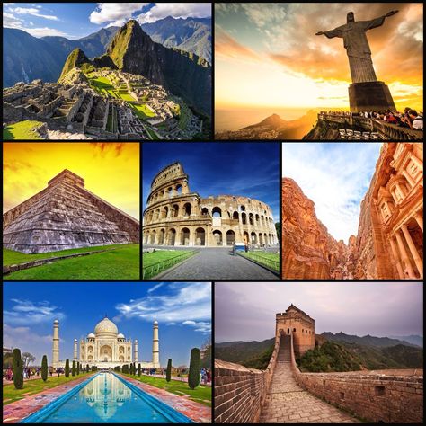 The 7 wonders of the modern world ..... !!! Places Around The World Aesthetic, 7 World Wonders Pictures, 7 Wonders Of The World Aesthetic, The World Aesthetic, Royal Theme Party, 7 World Wonders, School Exhibition, 7 Natural Wonders, World Wonders