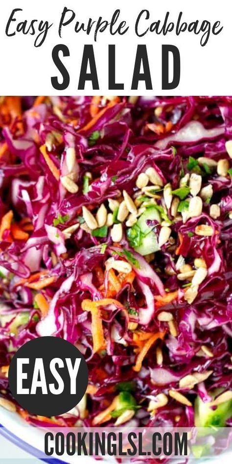 Purple Cabbage Salad Recipe, Purple Cabbage Salad, Purple Salad, Purple Cabbage Recipes, Red Cabbage Recipes, Red Cabbage Salad, Cabbage Salad Recipes, Vegetarian Salad Recipes, Vegetarian Salads