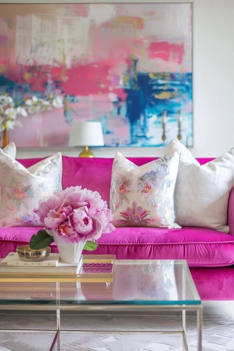 Glamorous Office, Pink Couch Living Room, Blue Office Decor, Palace Room, Blue Bookshelves, Prayer Circle, Havenly Living Room, Princess Palace, Pink Couch