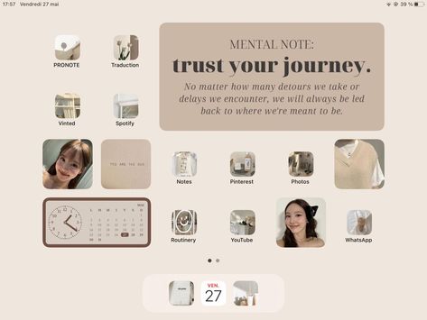Laptop Wallpaper Cream Aesthetic, Ipados 16 Homescreen, I Pad Widget Ideas, Ipad Widget Wallpaper, Ipad Widget Design Ideas, Ipad Aesthetic Widgets, Ipad Widget Layout, Ipad Home Screen Layout Aesthetic, Ipad Widget Design