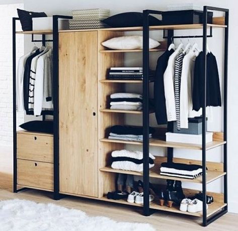 Open Wardrobe, Open Closet, Decor Studio, Industrial Design Furniture, Metal Furniture Design, Vintage Industrial Furniture, Bedroom Closet Design, Steel Furniture, Closet Designs