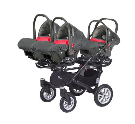 NEW TRIPPY Baby Pram - Travel System 3in1 available in 6 colours. Perfect solution for triplets or twins + toddler supremebabyproduc... Multiples Nursery, Baby Inventions, Triplet Stroller, Twin Strollers Infants, Tandem Stroller, Multiples Baby, Twin Strollers, Triplet Babies, Baby Pram