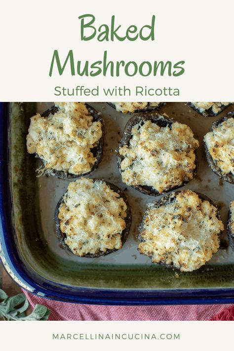 Baked Mushrooms stuffed with Ricotta are a great side dish or delicious appetizer. #stuffedmushrooms #mushroomrecipe #ricottarecipes Mushrooms Stuffed, Keto Veggies, Fresh Ricotta, Baked Mushrooms, Ricotta Recipes, Stuffed Mushroom, Meatless Recipes, Veggie Patch, Health Dinner