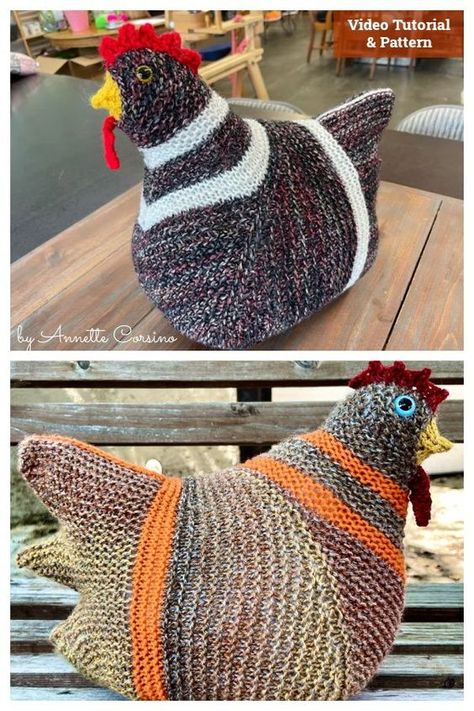 Emotional Support Chicken Knitting Pattern and Video Tutorial Emotional Support Chicken Free Pattern, Knitted Chickens Free Pattern, Comfort Chicken, Knitted Animals, Emotional Support, Soft Yarn, Your Back, Love Your, Video Tutorial