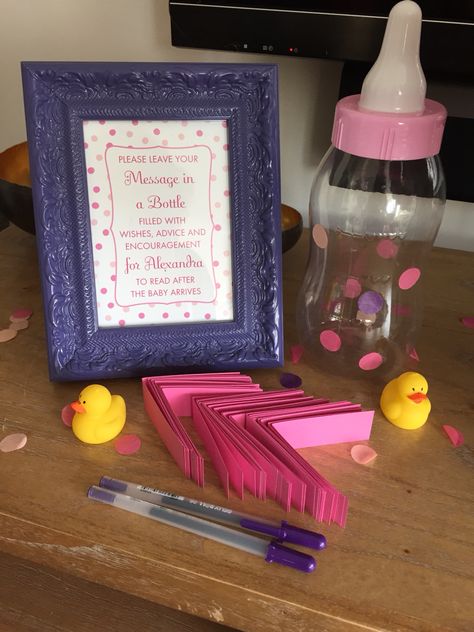 Message in a baby bottle- baby shower Message In A Bottle Baby Shower Ideas, Messages In A Bottle, Message In A Bottle, Baby Bottle, Party Party, Baby Bottles, Invitation Design, Encouragement, Party Decorations