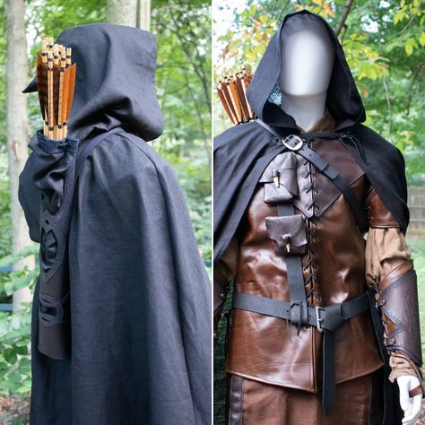 Medieval Ranger Outfit, Dnd Ranger Outfit, Ranger Cloak, Cloak Hood, Ranger Outfit, Hunter Costume, Ranger Armor, Rangers Apprentice, Ren Faire Costume