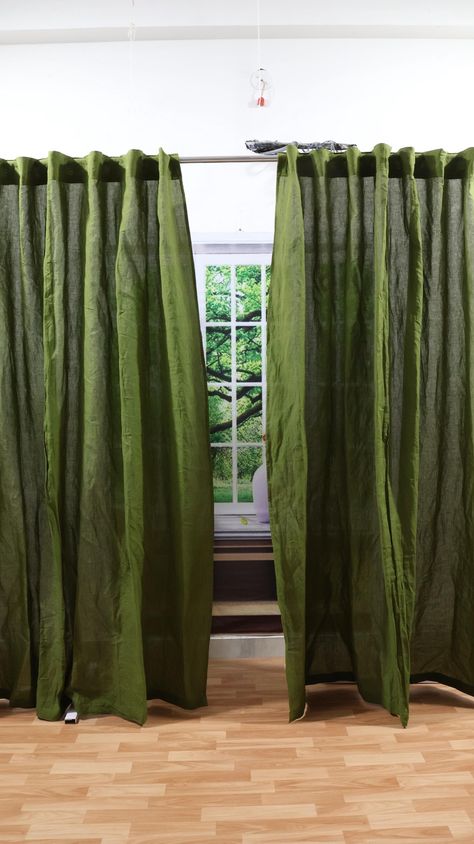 Moss Green Curtain Linen Curtain 2 Panel Green Linen curtain Window Drape Moss Green Curtain Room  Living Room Custom Size Linen Curtains Moss Curtains, Curtains Handmade, Balcony Curtains, Window Bedroom, Curtains Door, Curtains Linen, Bedroom Curtain, Pocket Curtains, Living Room Door