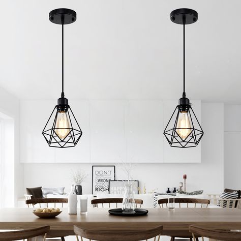 Pendant Lighting Over Dining Table Black, Pendant Lights Entryway, Black Geometric Pendant Light, Black Iron Pendant Lighting, 2 Lights Over Kitchen Island, Black Metal Pendant Light Kitchen, Hanging Light Fixture Living Room, Ceiling Lights Hanging, Black Lights Above Kitchen Island