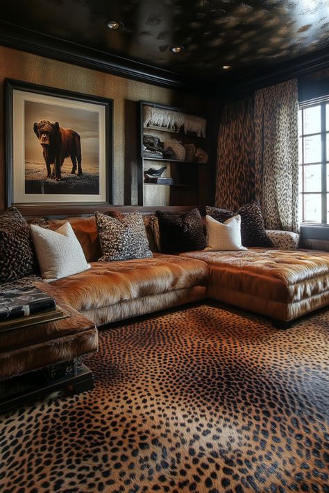 13 Wall-To-Wall Carpet Ideas To Elevate Your Home – DreamyHomeStyle Animal Print Wall To Wall Carpet, Leopard Living Room Ideas, Leopard Carpet, Leopard Print Rug, Dungeon Room, Den Ideas, Brown Carpet, Carpet Bedroom, Carpet Ideas