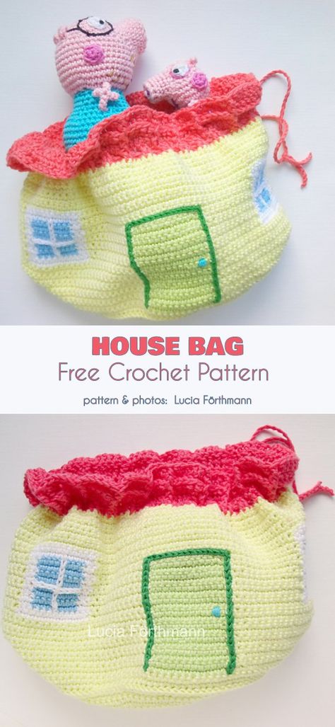 House Bag Free Crochet Pattern Bag Free Crochet Pattern, House Pattern, Confection Au Crochet, Crochet Lovers, Crochet Free, Bag Crochet, Crochet Home, Amigurumi Free Pattern, Crochet For Kids