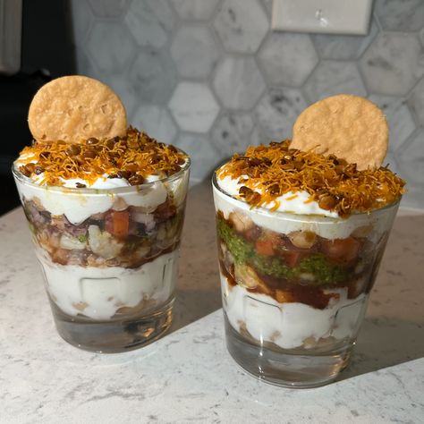 Let’s sit and CHAAT about how delicious this chaat cup is! A perfect snack or party delight! Chaat Cups, Tacos, Snacks