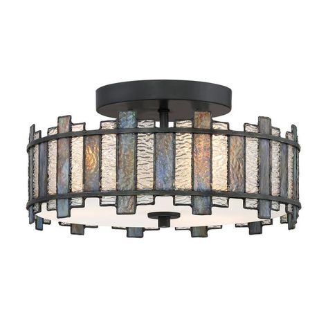 Quoizel Sentry 14-in Black Tiffany-Style Flush Mount Light at Lowes.com Tiffany Ceiling Lights, Contemporary Wall Sconces, Tiffany Glass, Flush Mount Light, Light Fixtures Flush Mount, Semi Flush Mount Lighting, Mount Light, Tiffany Style, Semi Flush Mount