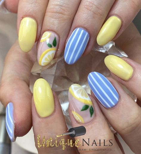 Lemon Nails, Manikur Kuku, Spring Nail Designs, Summery Nails, Cute Gel Nails, Nails Spring, Nails Almond, Nagel Inspo, Spring Nail