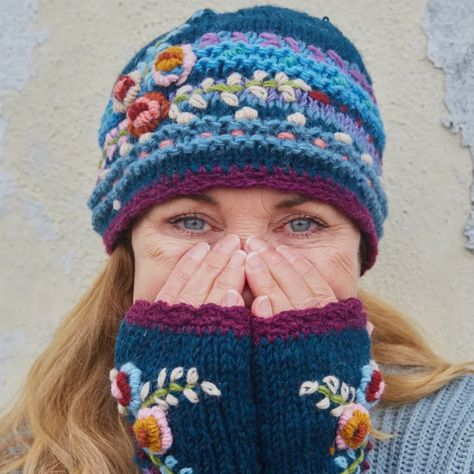 Keep Cozy And Stylish With This Beautiful Handmade Beanie From Nepal, Featuring Intricate Flower Embroidery. Made From 100% Wool And Fleece-Lined For Added Warmth, This Eco-Friendly Hat Is Completely Plastic-Free. Pair It With Matching Embroidered Gloves For A Perfect Winter Look! - Material: 100% Wool - Lining: Fleece-Lined For Warmth - Handmade In Nepal - Features: Beautiful Flower Embroidery, Eco-Friendly, Plastic-Free - Perfect For: Chilly Days, Eco-Conscious Fashion, And Cozy Winter Wear Pa Embroidered Gloves, Handmade Beanies, Embroidered Wool, Friendly Plastic, Wool Beanie, Conscious Fashion, Handmade Flower, Cozy Winter, Flower Embroidery