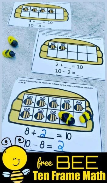 Bee Math Activities For Kindergarten, Bee Math Activities Preschool, Bees Kindergarten Activities, Bee Kindergarten Activities, Bee Activities For Kindergarten, Bug Math Activities, Bees Preschool Activities, Bees Kindergarten, Bee Activities For Preschool