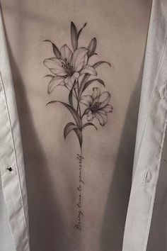 Stargazer Tattoo, Small Lily Tattoo, Lilly Flower Tattoo, Stargazer Lily Tattoo, Lily Tattoo Meaning, Lily Tattoos, Floral Back Tattoos, Lillies Tattoo, Flower Spine Tattoos