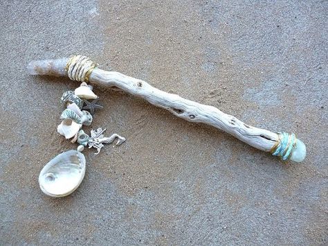 Driftwood Wands, Driftwood Wand, Witch Wands, Mermaid Grotto, Wand Making, Mermaid Garden, Spirit Sticks, Wood Wand, Wooden Staff