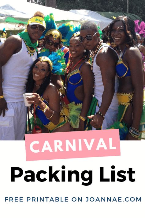 Carnival Packing List - What to Pack for Trinidad Carnival Trinidad Carnival Monday Wear, Trinidad Carnival Outfits, Packing List Free Printable, Miami Carnival, Pack List, Brazil Carnival, Trinidad Carnival, Carnival Makeup, Caribbean Carnival