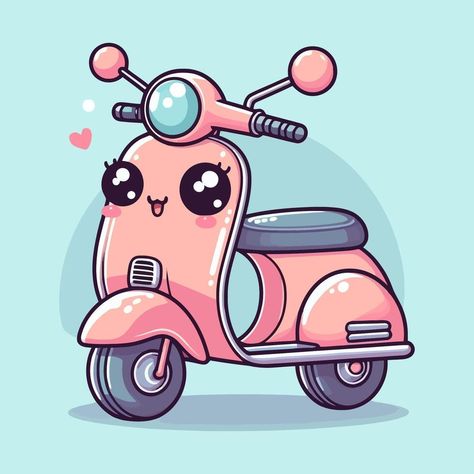 Cute Scooter Bike Vector Illustration, a cartoon character on a scooter. Vespa Cartoon, Cartoon Scooter, Vespa Vector, Cute Scooter, Scooter Illustration, Bike Cartoon, Cartoon Bike, Scooter Drawing, Black Scooter