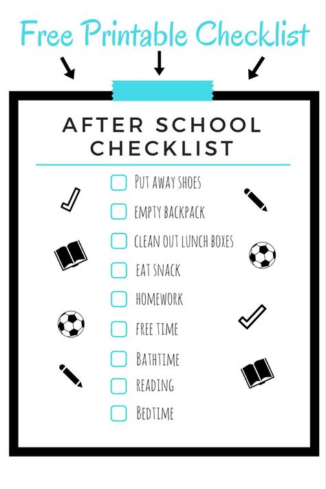 After School Schedule For Kids, Kids School Organization, After School Schedule, After School Checklist, Uppfostra Barn, Kids Routine Chart, School Checklist, Homework Station, After School Routine