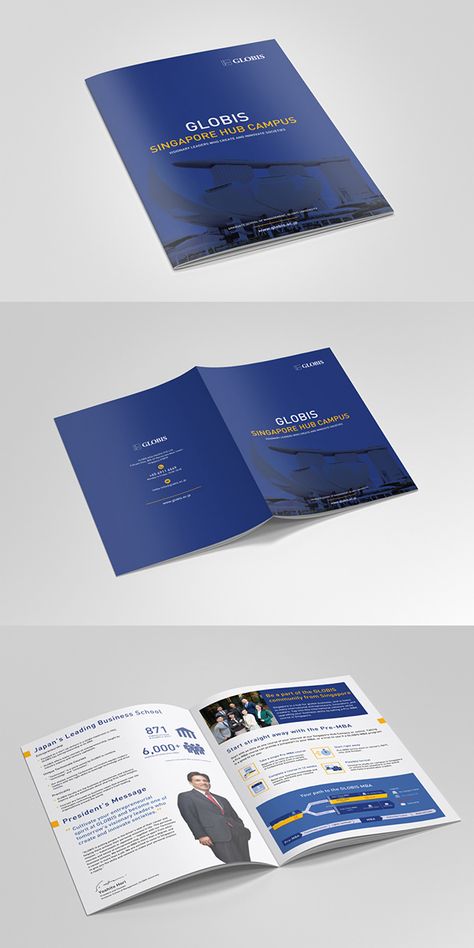 GOBIS University Brochure on Behance Stalls Ideas, Minimalist Brochure, University Brochures, College Brochure, Brochure Cover Design, Brochure Ideas, Workbook Design, Bi Fold Brochure, Brochure Design Inspiration