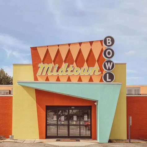 Accidental Wes Anderson, Accidentally Wes Anderson, Wes Anderson Aesthetic, Wes Anderson Style, Retro Signage, Googie Architecture, Wes Anderson Films, Filling Station, Bowling Alley