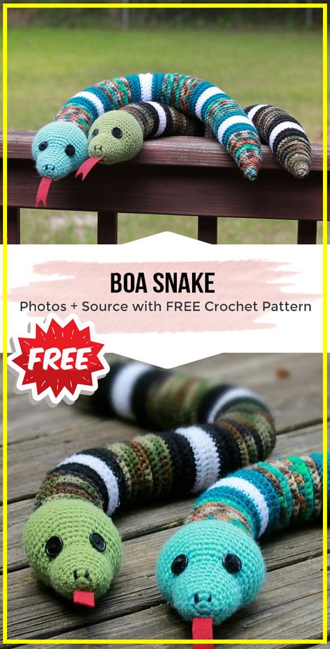 Crochet Boa Snake free pattern - easy amigurumi crochet pattern via @shareapattern.com Crochet Snakes, Crocheted Snake, Door Snake, Crochet Snake, Crocheting Patterns, Animal Crochet, Crochet Animals Free Patterns, Crochet Amigurumi Free Patterns, Crochet Amigurumi Free