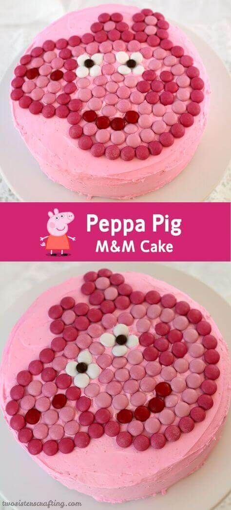 21 Fabulous Peppa Pig Party Ideas - Spaceships and Laser Beams Peppa Pig Cupcakes, Pig Cupcakes, M&m Cake, Pig Birthday Cakes, Pig Birthday Party, Peppa Pig Cake, Peppa Pig Birthday Party, Store Bought Cake, Pig Cake