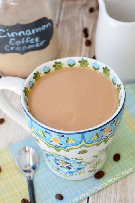 Cinnamon Coffee Creamer, Diy Coffee Creamer, Vanilla Coffee Creamer, Diy Cinnamon, Homemade Coffee Creamer, Coffee Creamers, Coffee Creamer Recipe, Creamer Recipe, Shugary Sweets