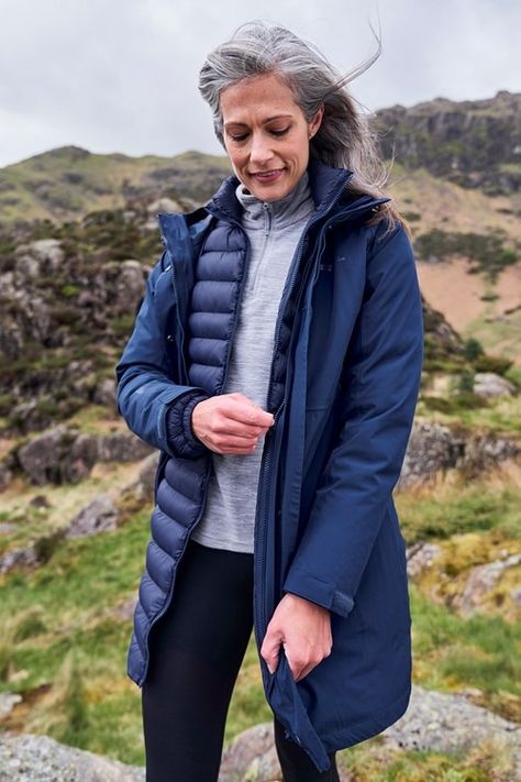 Alaskan Womens 3 in 1 Long Jacket | Mountain Warehouse NZ Jacket Ideas, 3 In 1 Jacket, Mens Thermals, Mountain Warehouse, Navy Jacket, Mens Cargo, Cargo Shorts Men, Women's Jackets, Outdoor Clothing