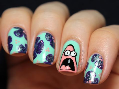 Globe & Nail: piCture pOlish Blog Fest 2013: Year of the Blogger Patrick Nails Spongebob, Patrick Star Nails, Patrick Nails, Spongebob Nails, Nails Cartoon, Star Nail Designs, Nail Painting, Finger Paint, Picture Polish