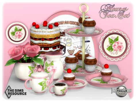 The Sims Resource - Fleures tea set Mods Ts4, Nursery Deco, Sims 4 Kitchen, Decor Objects, Love Decorations, David Sims, Cupcake Display, Sims 4 Downloads, Tea Party Dress