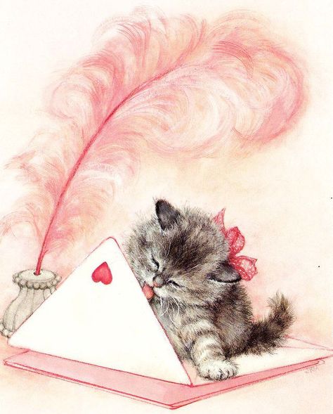 Pink Retro Aesthetic, Valentine Pfp, Kitten Valentine, Kittens Vintage, Valentines Day Cat, Vintage Kitten, Cocoppa Wallpaper, Vintage Valentine Cards, Retro Valentines