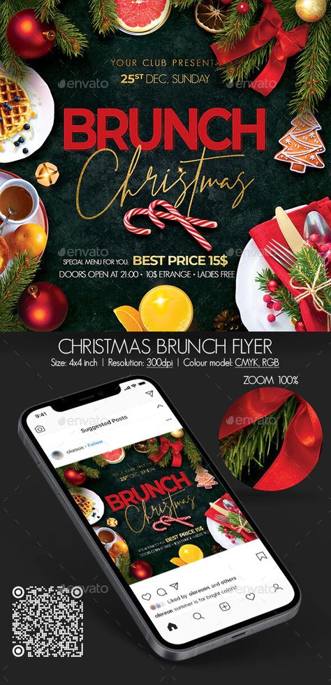 Christmas Brunch Flyer by oloreon | GraphicRiver Christmas Brunch Invitations, Brunch Christmas, Brunch Flyer, Christmas Catering, Christmas Sunday, Christmas Roast, Christmas Platter, Christmas Eve Dinner, Christmas Flyer