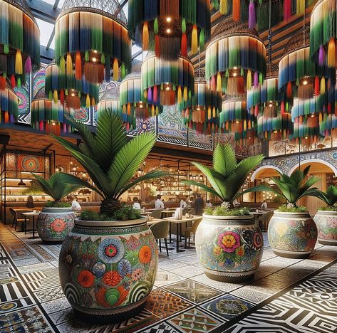 Question: Would You Visit this FUN 🇲🇽 Mexican Restaurant? My @giLherrera twist of Modern Mexican Hacienda Restaurant with some #FridaKahlo & Tulum Vibes . My @giLherrera Hotel & Hospitality career still INSPIRES me from my wonderful years at @marriottintl @desertsprings from managing fine dining to the nightclub scene. SaLudos a todos mis Restauranteros ♥️👋🏼👋🏼 At CoLores Decor Our team is constantly experimenting with textures & “WOW” styles for a UNIQUE statement design for any room…Introdu... Hacienda Restaurant, Modern Mexican Hacienda, Mexican Bathroom Ideas, Mediterranean Restaurant Design, Mexican Restaurants Interior, Bohemian Restaurant, Latin Decor, Restaurant Mexicano, Mexican Style Decor