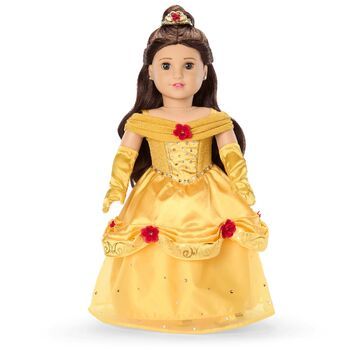 Disney Collector Dolls, American Girl Style, Knit Gown, New Disney Princesses, Adventure Stories, Disney Princess Dolls, Disney Princess Belle, Gold Gown, All American Girl