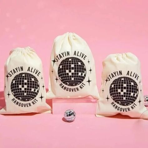 Just found this amazing item on AliExpress. Check it out! AU$8.20 25％ Off | 5pcs Stayin Alive Hangover kit Bags Bachelorette Party Wedding bridal shower bride to be Retro Disco Birthday decoration favor Hangover Kit Bags, Disco Birthday, Retro Disco, Hangover Kit, Bride Hat, Hen Do, Kit Bag, Bride To Be, Disco Ball