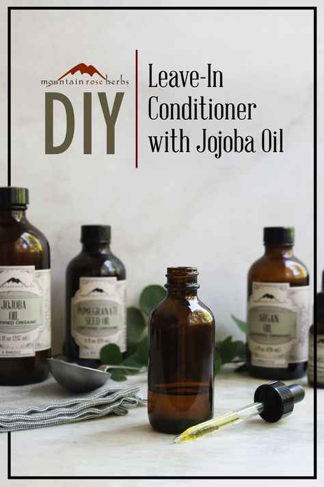 DIY Leave-in Conditioner with Jojoba & Argan Oils: Known for their moisturizing abilities, jojoba oil and argan oil work wonders on skin, as well as hair. This recipe combines nourishing carrier oils and invigorating essential oils for a leave-in application that will help soften and hydrate your locks! Hair Serum Recipe, Diy Conditioner, Conditioner Recipe, Mountain Rose Herbs, Pomegranate Seed Oil, Organic Argan Oil, Argan Oil Hair, Essential Oils For Hair, Diy Essential Oils