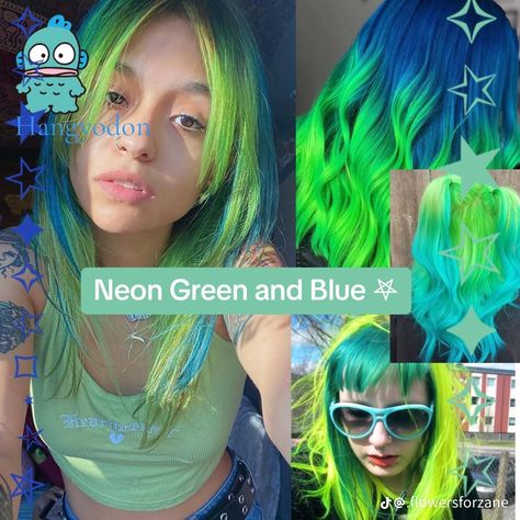 Hair Styles References, Pretty Dyed Hair, Really Cute Hairstyles, Hair Color Aesthetic, Green Hair Ideas, Green And Blue Hair, Jellyfish Cut, Blue Hair And Pronouns, Blue And Green Hair