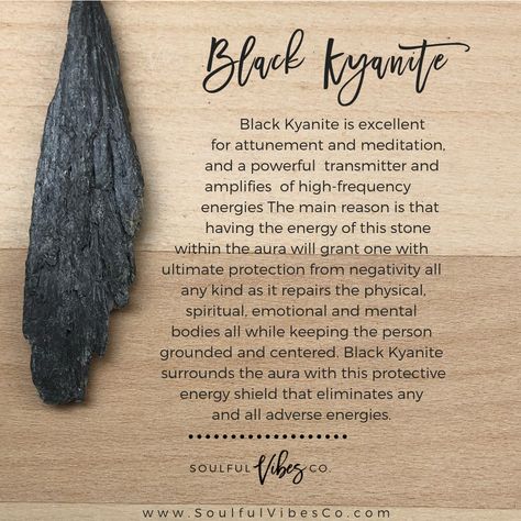 Black Kyanite has A LOT of properties, like a WHOLE lot! It's healing abilities can repair one's aura, aid in balancing chakras, and gives insight into difficult situations. It can open the lines of communication and dispel any confusion surrounding you. It is also a great stone for meditation as it is very calming to the mind and body. This is just a small bit of how wonderful this crystal is. Click the link in our bio to learn more and shop now! Spiritual Shop, Birth Stones Chart, Black Kyanite, Kyanite Crystal, Crystal Guide, Crystals Healing Properties, High Vibrational, Spiritual Crystals, Witch Magic