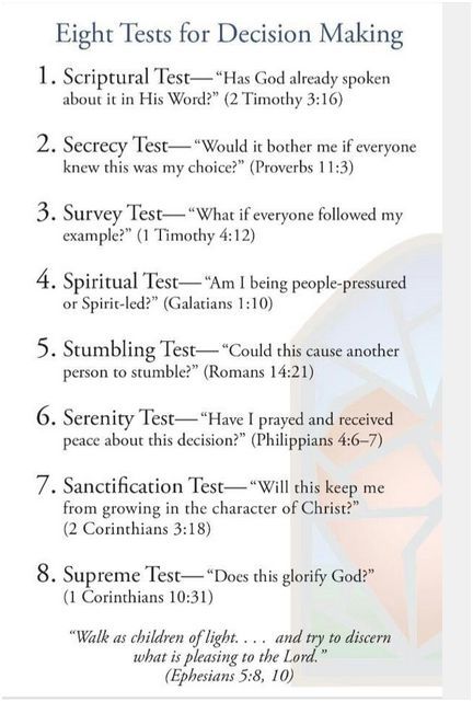 EIGHT TESTS FOR DECISION MAKING | Ministry in Words Spiritual Test, Biblical Counseling, Soli Deo Gloria, Bible Study Notebook, Christian Bible Study, Bible Study Lessons, Bible Study Verses, Bible Study Notes, Bible Facts