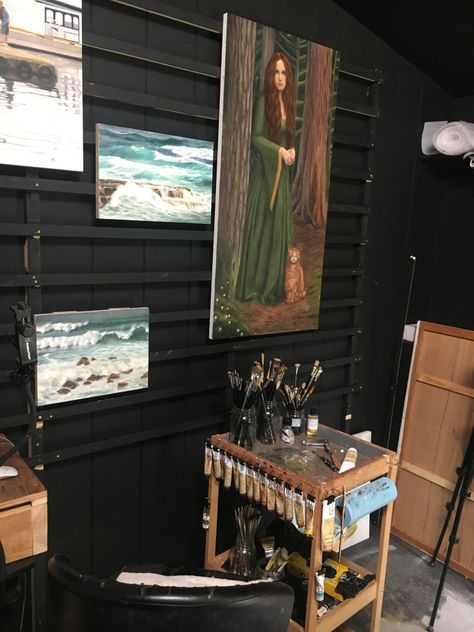 How to set-up an Oil Painting Studio… – The Oil Painter's Studio Oil Paint Set Up, Oil Painting Studio Setup, Oil Paint Studio, Oil Painting Studio, How To Paint Behind A Toilet, Painting Area, Art Studio Storage, Paints And Brushes, Studio Vibes