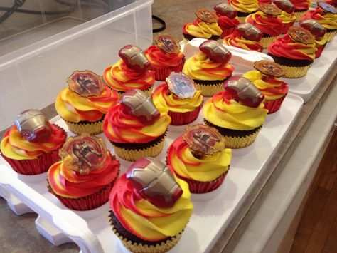 Ironman birthday cupcakes. Ironman Cupcakes, Iron Man Cupcakes, Ironman Party, Ironman Birthday, Man Cupcakes, Ironman Cake, Iron Man Birthday, Birthday Baking, Boys Birthday