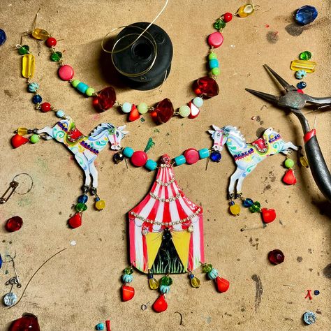 Vintage Circus necklace in progress #newwork #primarycolours #vintagecircus #horses #carousel #ukartist #herefordshireartist #handmade #artisanjewellery Vintage Circus, Carousel, Circus, Horses, Quick Saves