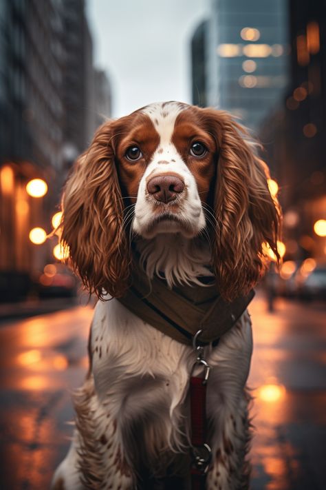 a photography of a cocker dog in a city background, street and buildings. Spaniel Photography, Dog Photography Creative, Dog Photography Poses, Dog City, Urban Dog, Dogs Photography, Dog Frames, Dog Photoshoot, City Dog