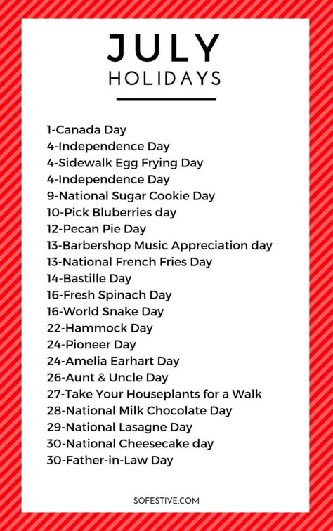 Fun July Holidays To Celebrate & Free Calendar- So Festive! National Celebration Days, National Holiday Calendar, Silly Holidays, Monthly Celebration, National Day Calendar, July Calendar, Wacky Holidays, Cool Calendars, Activity Director